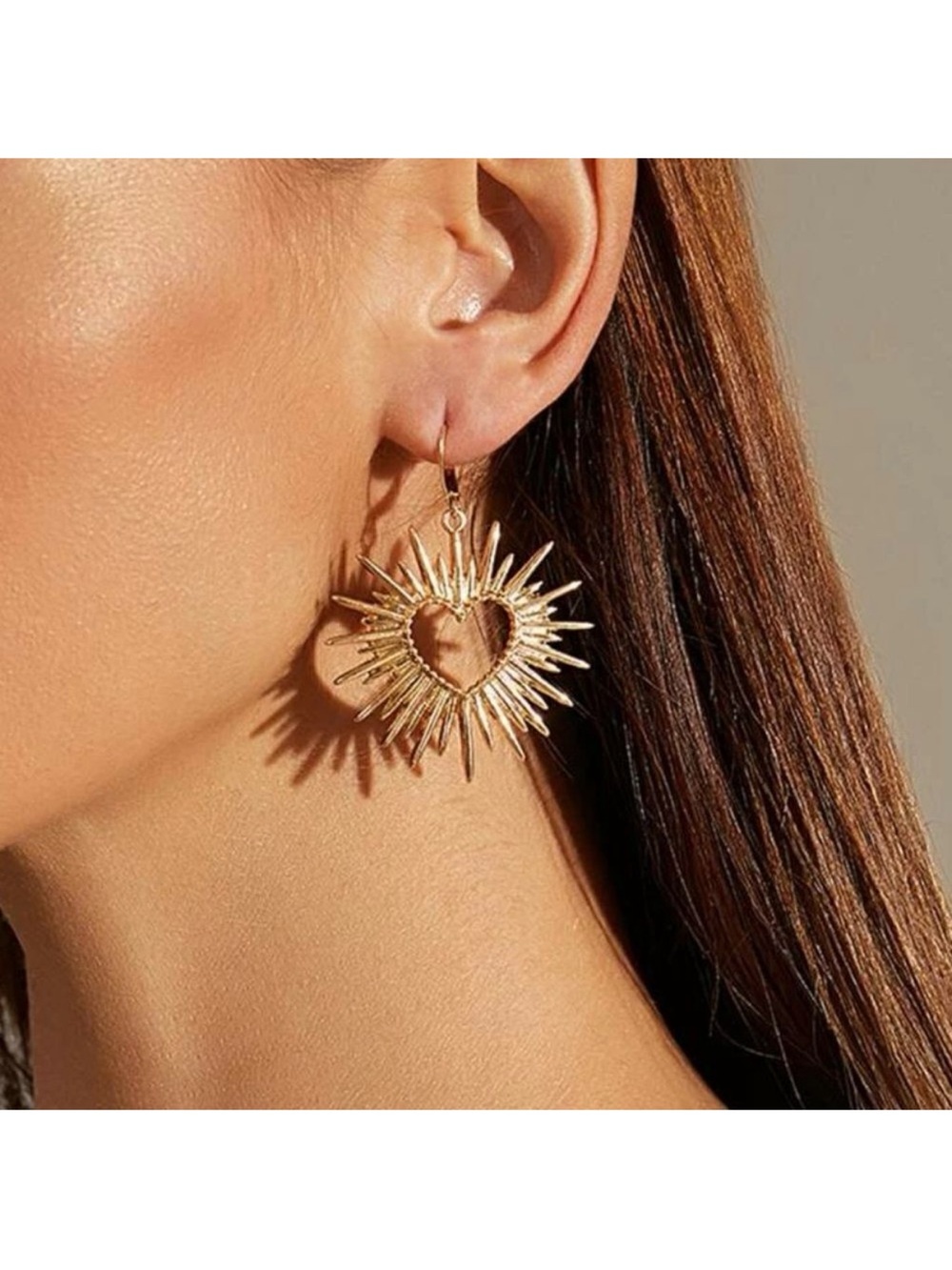 Gold Sunburst Heart hoop Earrings A143